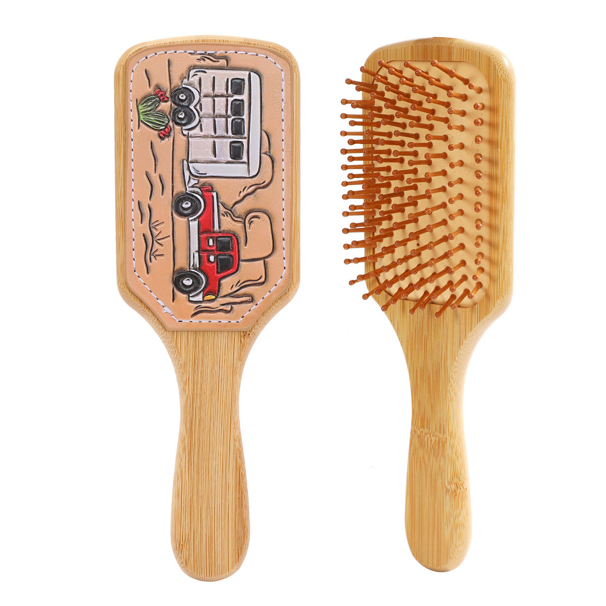 Wholesale Bamboo Real Leather Cow Retro Western Cowboy Style Air Cushion Comb Airbag Comb Meridian Massage Comb Hairdressing Comb